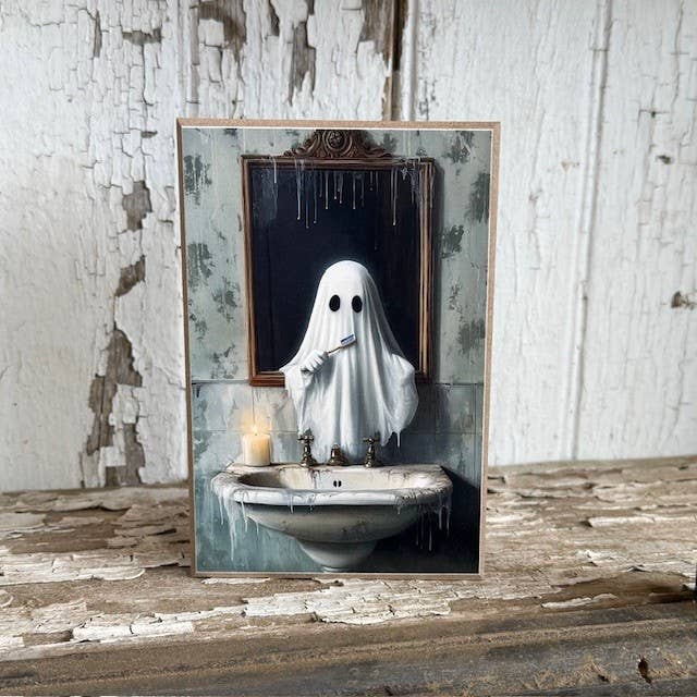Wooden picture block Ghost Brushing Teeth