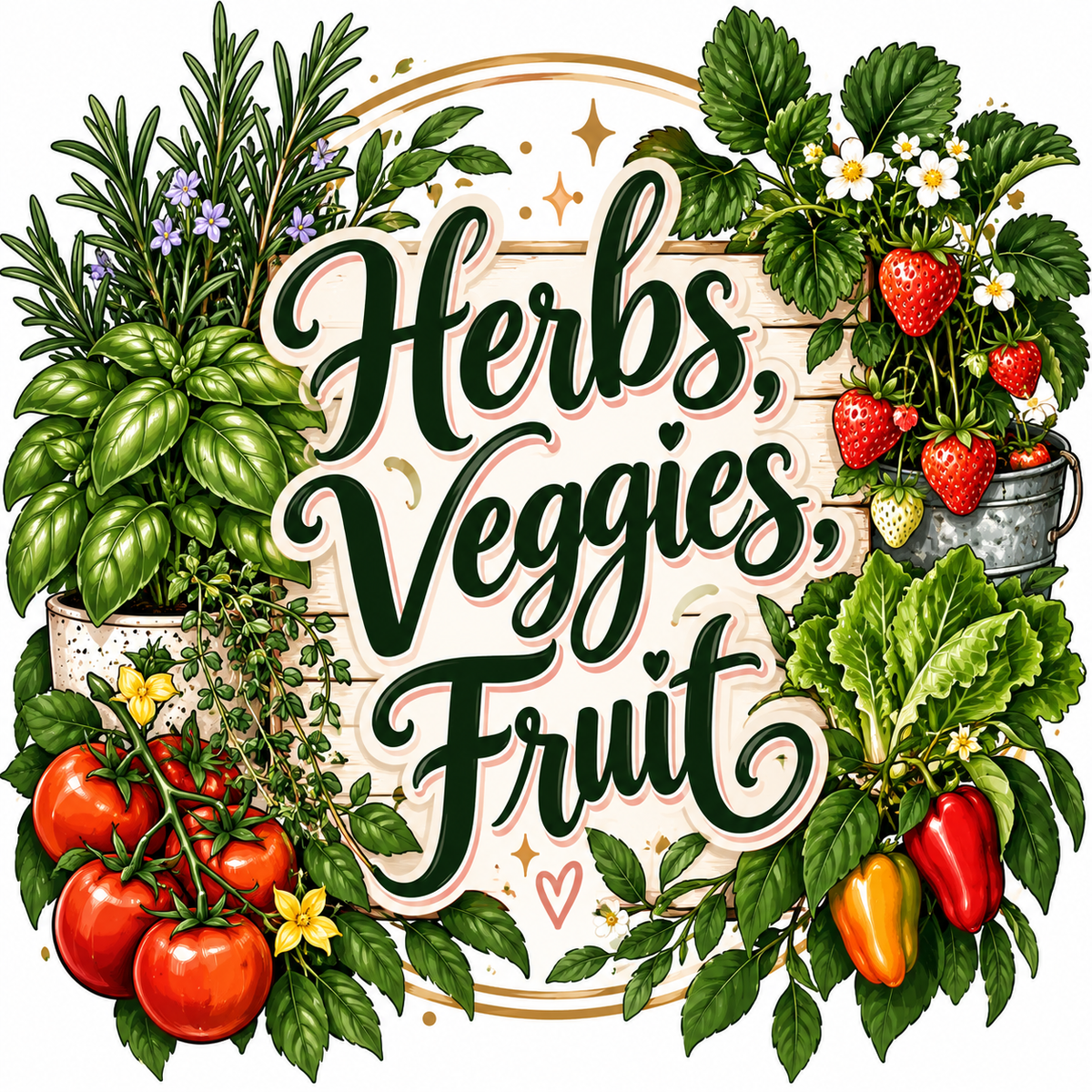 Herbs, veggies, and fruit