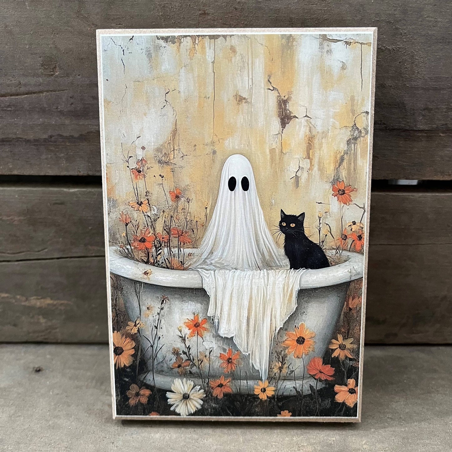 Wooden Picture block SPOOKY BATHTUB
