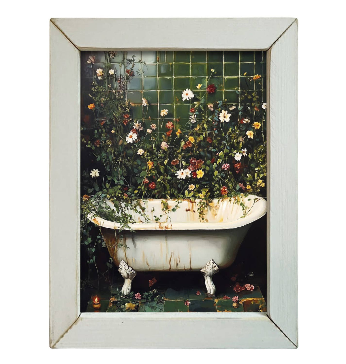 Framed Art Vintage Green Bathtub