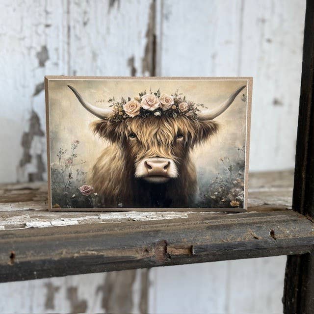Wooden Picture Block Floral Highland Crown