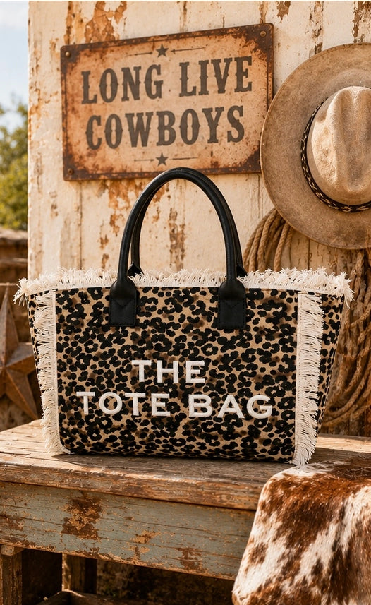 Leopard Luxe Fringe Tote Bag